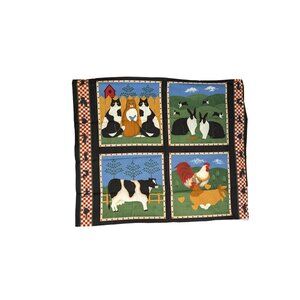 Primitive Country Style Cotton Fabric Panel pillow block COW CHICKEN Cat Bunny